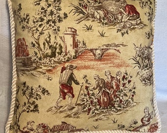 French Country Cottage Toile Pillow Yellow Garnet Green Farm House