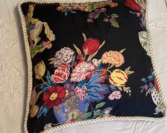 French Country Romantic Cottage Pillow Floral Paisley Blue Yellow Green Red Black Ivory Multi