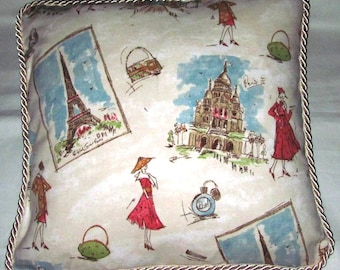 Chic French Country Shabby Romantic Cottage Pillow Paris Parisian Blue Ivory Eiffel Tower