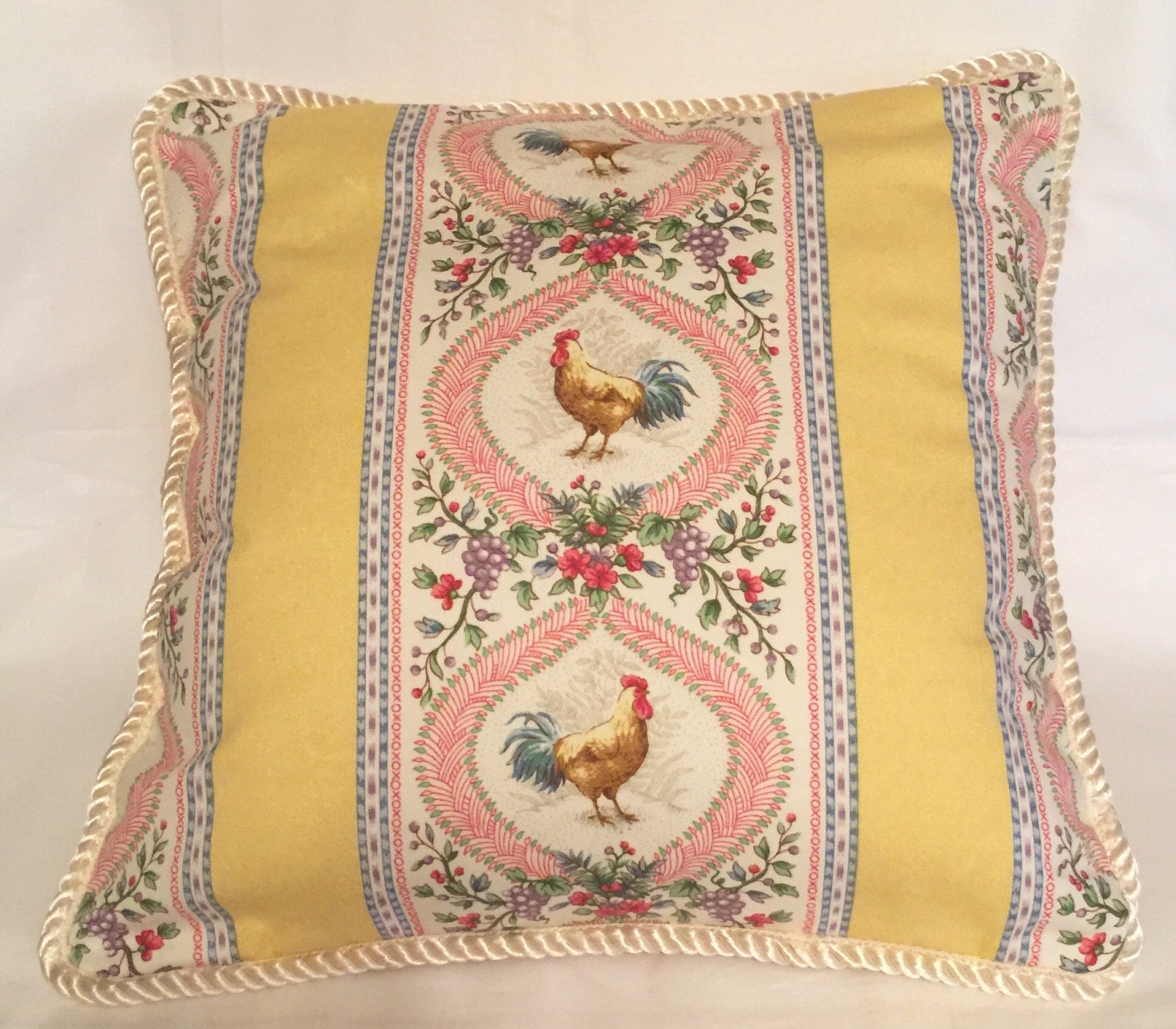 Country French Cottage Rooster Pillow Provence Yellow Ivory Etsy