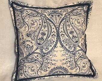 Country French Fresh Farm Pillow Blue White Paisley Cottage style