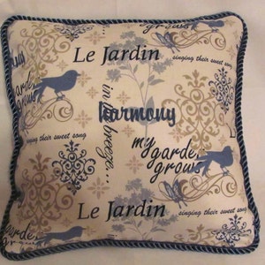 Country French Beige and Blue Toile Romantic Pillow Provence Paris Garden