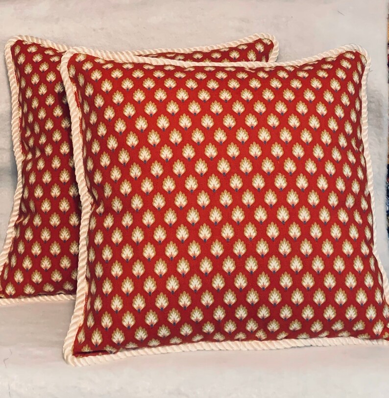 French Country Romantic Cottage Pillow Red Ivory Provence Etsy