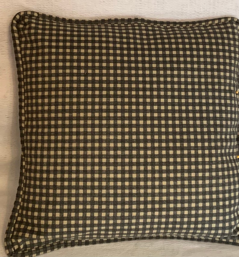 French Country Cottage Pillow Black Ivory Farm House Toile Check
