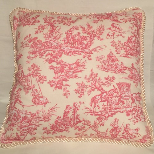 Toile Pillow Cover Central Park Toile Pink and Cream Etsy