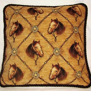 Country Cottage Western Pillow Brown Tan Horse Cowboy Cowgirl Equestrian Tapestry Kid Texas Star