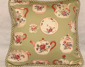 French Country European Cottage Pillow English Ivory Green Tea