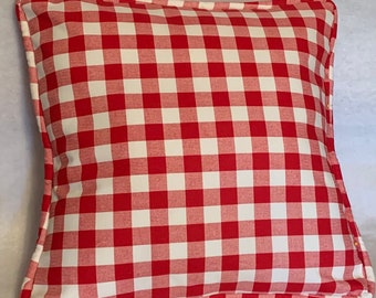 French Country Romantic Cottage Pillow Red Ivory Farmhouse Check Holiday