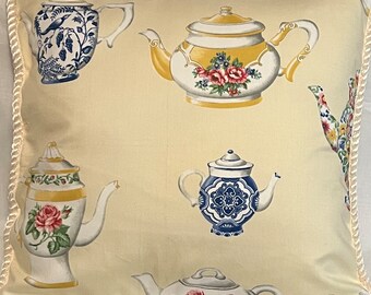 French Country Cottage English Tea Pillow Yellow Blue Ivory Chinze