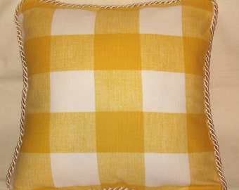 French Country Farmhouse  Cottage Pillow Yellow White Buffalo Check