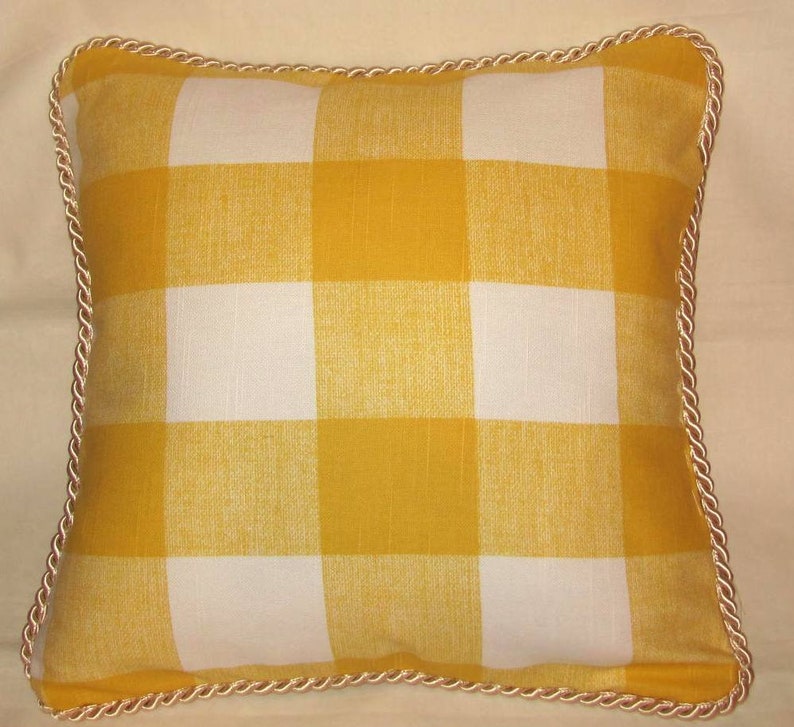 French Country Farmhouse Cottage Pillow Yellow White Buffalo Check