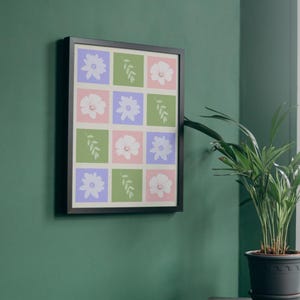 Soft Floral Wall Art Printable | Pastel Botanical Grid Poster | Dreamy Flower Art | Calming Wall Decor | Aesthetic Room Decor | Gentle Art