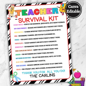 Back to school Teacher Survival Kit Bag Tag Template | Editable Teacher Appreciation Gift Tag | Back to School Teacher Gift |PTO PTA Gift