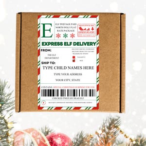 Etiqueta de envío editable de Elfo, pegatina de correo electrónico de Elfo, sello de entrega de Elfo, sello del Polo Norte, plantilla editable de etiqueta de envío de Papá Noel, correo del Polo Norte