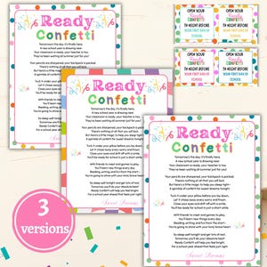 Ready Confetti Poem, Back to School Poems, Ready Confetti for Teachers /Parents to give children for First Day of School,Confetti letter