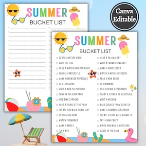 Summer Bucket List Printable, Editable Summer Bucket List, Bucket List Template, Summer Template For Kids, Summer Activities Checklist, 2025