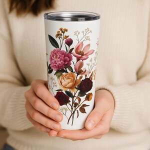 Floral Summer 20 oz Tumbler – Vintage Botanical Travel Mug with Lid, Stainless Steel Insulated Cup, Gift for Her, Coffee Tea Drinkware