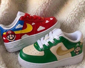 Super Mario |  Luigi Benutzerdefinierte Nike Air Force 1 Kleinkind Turnschuhe | Personalisierte Schuhe für Kinder