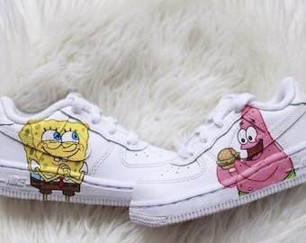 Zapatillas Nike Air Force 1 Low personalizadas de Bob Esponja y Patricio Estrella / Zapatillas de dibujos animados pintadas a mano / Zapatillas unisex únicas