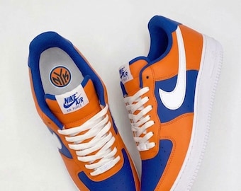 Custom Nike New York Knicks Basketball Sneakers |Hand Painted Blue and Orange Air Force 1s| NYC Knicks Shoes Sneakers