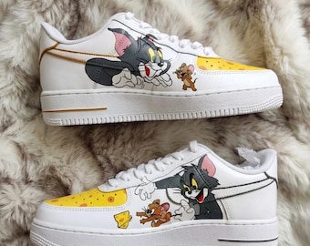 Personalisierte Tom und Jerry Schuhe | Handgemalte Cartoon-Trainer | Einzigartige Unisex Sneakers