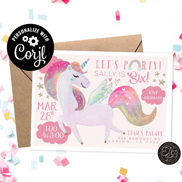 Birthday Unicorn Digital Invitation