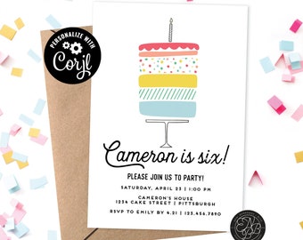 Rainbow Cake Invitation