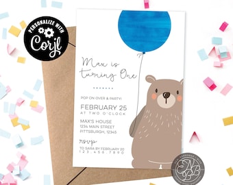 Beary Happy Birthday Digital Invitation