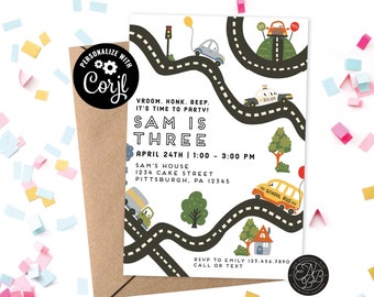 Cars and Trucks Birthday Digital Invitation