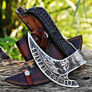 Handgeschmiedete Wikinger Axt | Gravierter Griff | Personalisiertes Geschenk für Männer, Vater, Ehemann | Hochzeit Jahrestag Weihnachten Geburtstagsgeschenk für Ihn