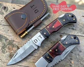Handmade Custom Pocket Knife with Personalized Engraving, The Perfect Retirement Gift for Him - Unique Damascus Gift for Dad or Grandpa
