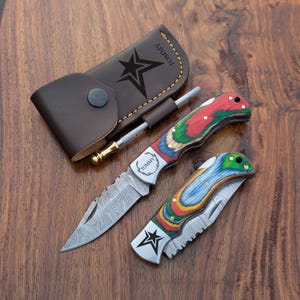 Fisherman Gift, Personalized Folding Knife, Mens Gift, Engraved Pocket Knife, Retirement Gift, Handmade Damascus Steel Fishing Gift for him