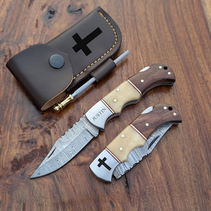 Personalized Pocket Knife Handmade Damascus Folding Knife Groomsmen Gift Father’s Day Fishing Gift for Boyfriend Dad Fisherman Mens Gift
