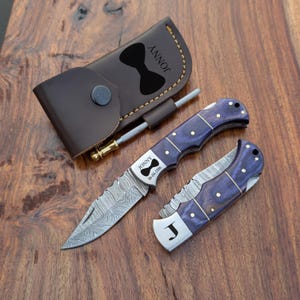 Gegraveerd zakmes, op maat gemaakt zakmes, gepersonaliseerd cadeau voor man, handgemaakt damastmes voor bruidsjonkers cadeau, herencadeau, kerstcadeau