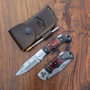 Personalized Damascus Knife Handmade Pocket Knife Folding Knife Groomsmen Gift Camping Knife Father&#39;s Day Outdoor Gift for Men Boyfriend Dad