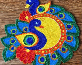 Feather Yarn Peacock Rangoli Mat – Diwali Festival Home Decor Accent