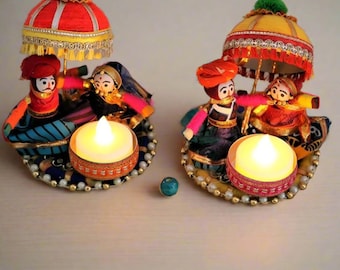 Colorful Tea Light Holder Set – Acrylic & Metal Diwali Décor for Home , Festive Gifting