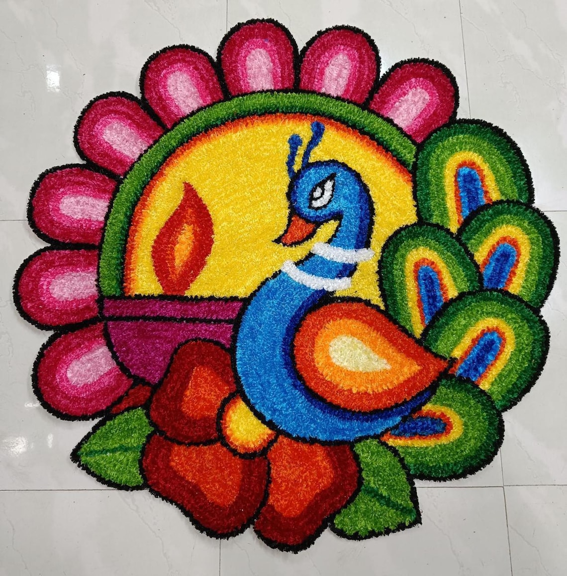 Feather Yarn Peacock Rangoli Mat – Diwali Festival Home Decor Accent - Etsy