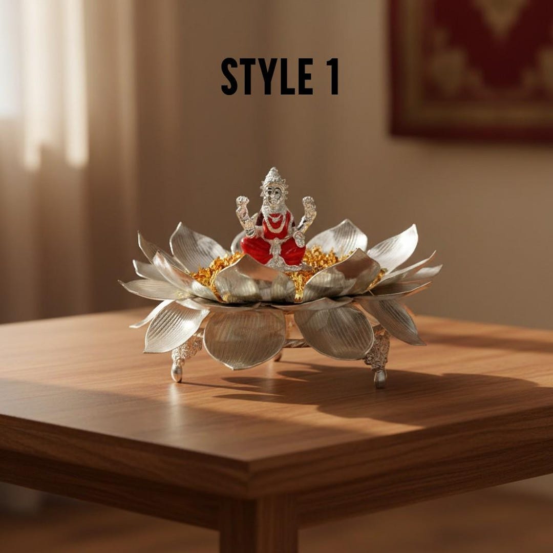 German Silver Lotus Stand – Lakshmi Idol Seat, Pooja Decor
