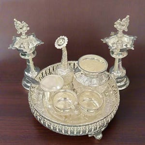 Pure German Silver Combo Pooja thali Set for Diwali/Housewarming Pooja