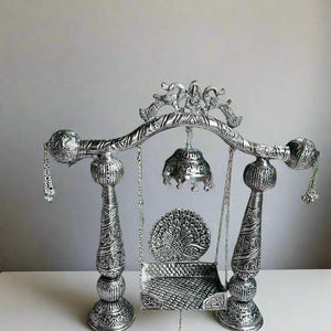 german silver Krishna Janmashtami jhula mit chhatar