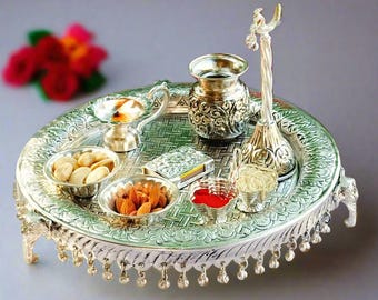 German Silver Pooja Thali Set – Housewarming, Diwali & Karwachauth Gift