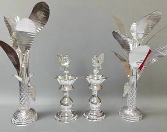 German Silver Banana Tree Pair – Housewarming Pooja Decor, Diwali Festival