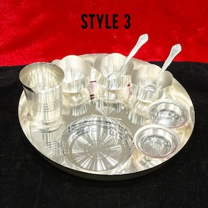 German Silver Pooja Thali Set – Antique Finish Dinnerware for Festivals style 3