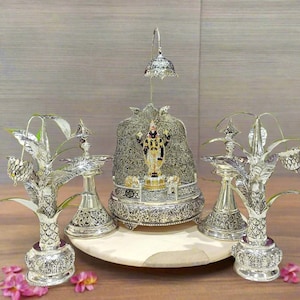 Mantapa/mandir/templo de plata alemana antigua bañada en plata pura para el hogar/oficina/artículo de regalo