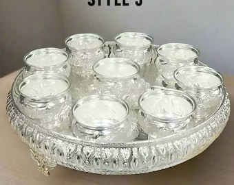 German Silver Tray with Bowls – Elegant Serving Set for Snacks, Pooja & Gift Item