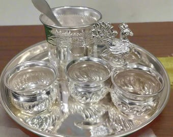 German Silver Pooja Thali Set – Traditional Kalash & Ritual Accessories