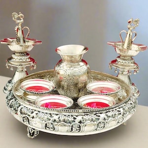 German silver antique pooja set for housewarming/ Diwali