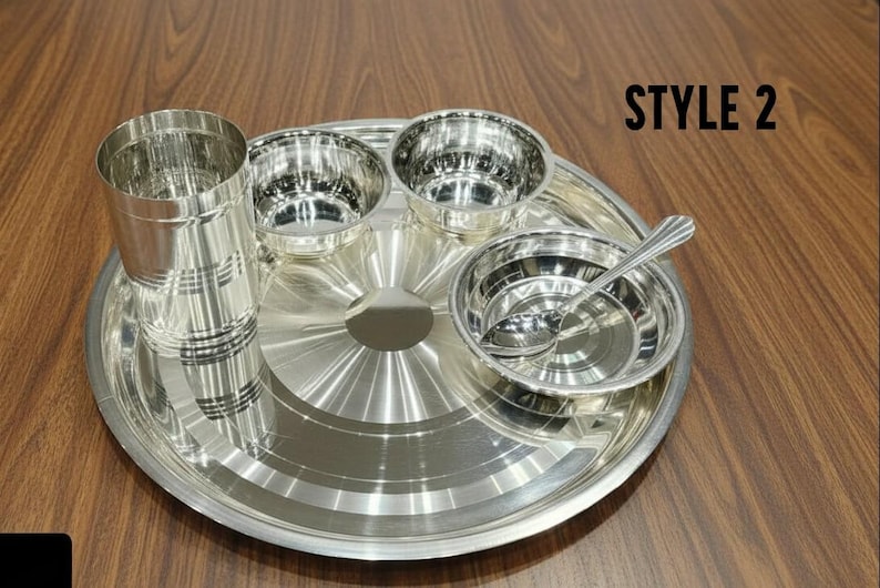German Silver Pooja Thali Set – Antique Finish Dinnerware for Festivals style 2