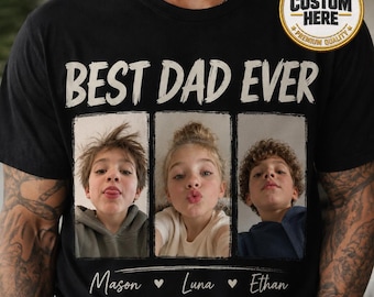 Personalized Dad And Kids  Photo College Shirt, Best Dad Ever Tee, Custom Son Picture Tee, Fathers Day Gift, First Time Dad Gift